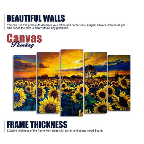 Beautiful Sunflower Garden Canvas Wall Painting of Five Pieces - Decor Mantra 