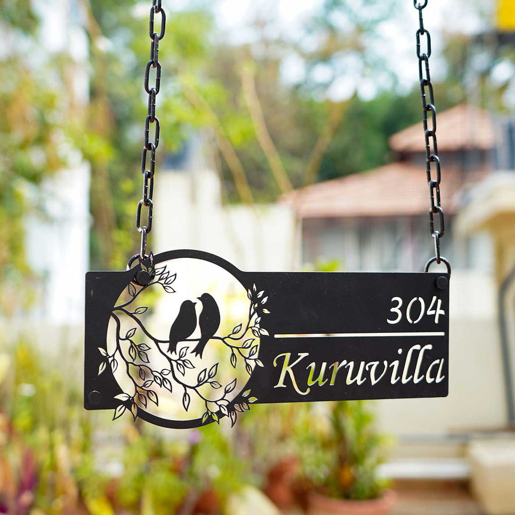 Personalized Bird Themed Weatherproof Name Plate with House Number - Harshita Craft