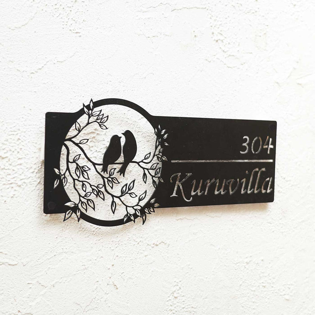 Personalized Bird Themed Weatherproof Name Plate with House Number - Harshita Craft