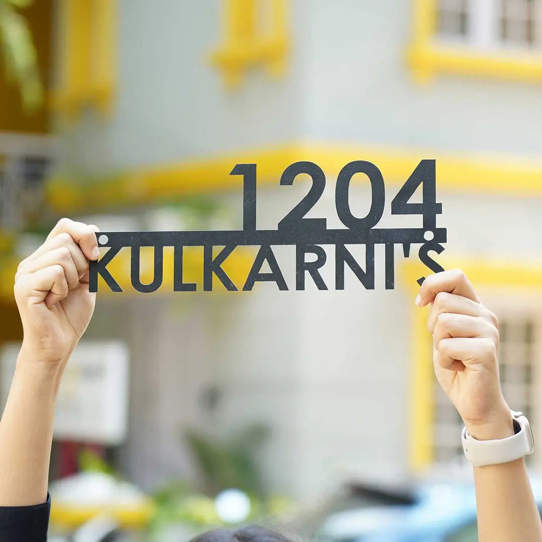 Personalized Modern Weatherproof Name Plate with House Number - Harshita Craft