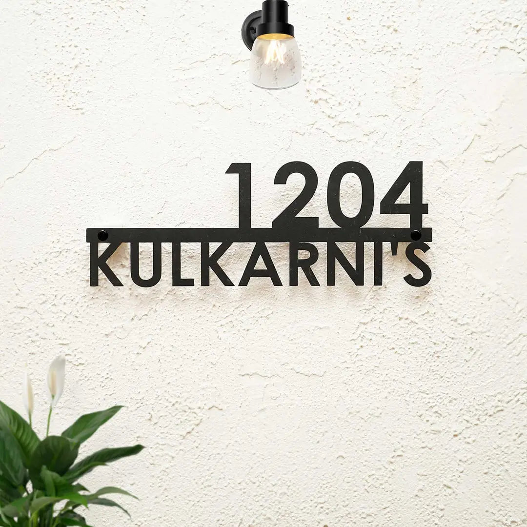Personalized Modern Weatherproof Name Plate with House Number - Harshita Craft