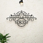 Personalized Ornate Weatherproof Metal Name Plate for Home with House Number - Harshita Craft