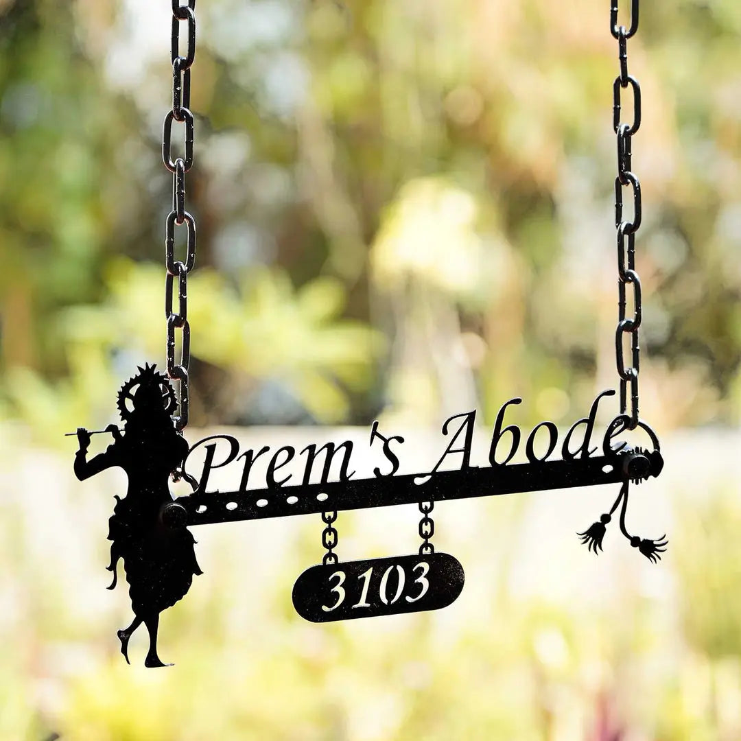 Personalized Krishna Weatherproof Name Plate with House Number - Harshita Craft