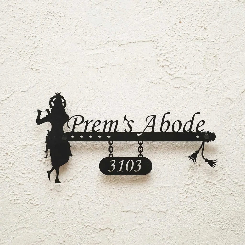 Personalized Krishna Weatherproof Name Plate with House Number - Harshita Craft