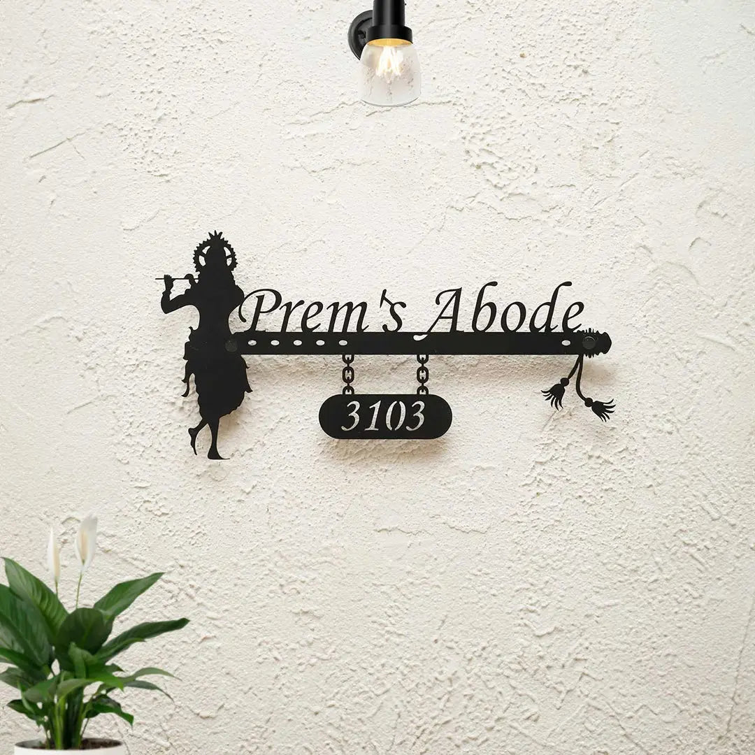 Personalized Krishna Weatherproof Name Plate with House Number - Harshita Craft