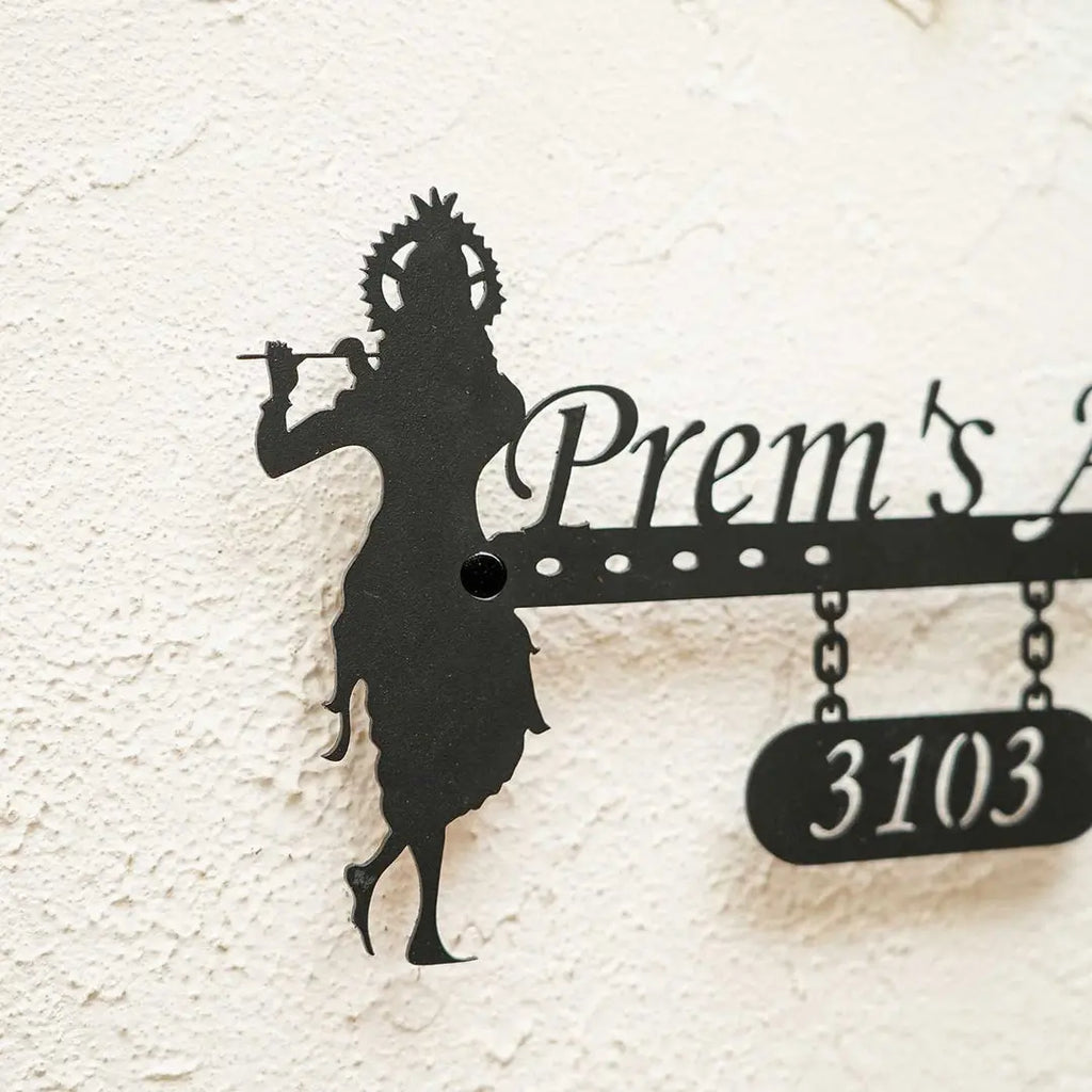 Personalized Krishna Weatherproof Name Plate with House Number - Harshita Craft