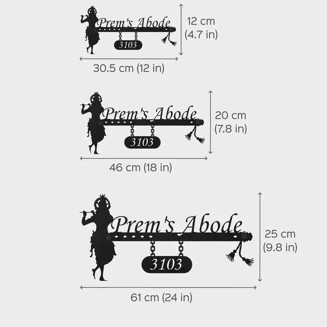 Personalized Krishna Weatherproof Name Plate with House Number - Harshita Craft