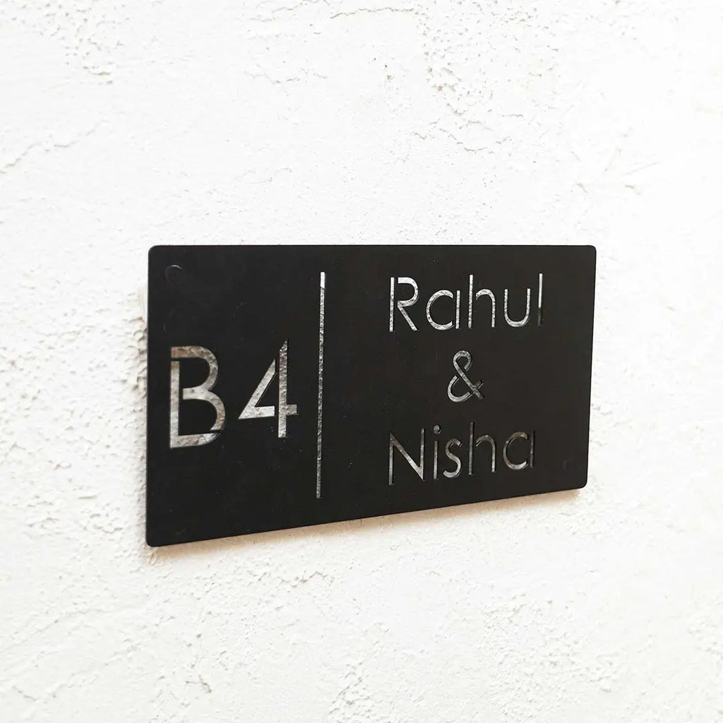 Personalized Minimal Rectangle Weatherproof Name Plate with House Number - Harshita Craft