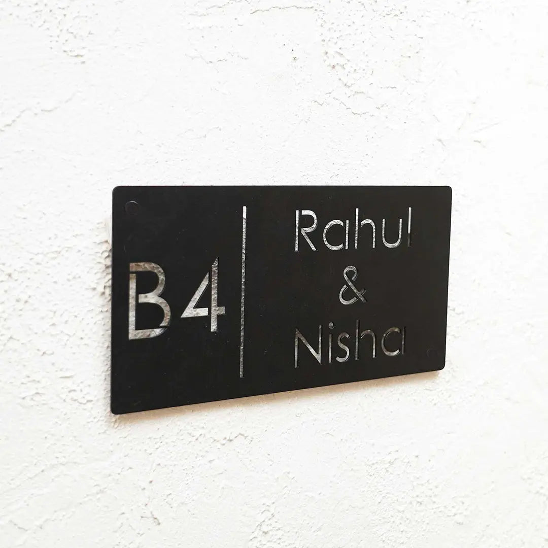Personalized Minimal Rectangle Weatherproof Name Plate with House Number - Harshita Craft