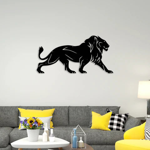 Lion Walking Metal Wall Art Decor Mantra