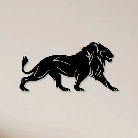 Lion Walking Metal Wall Art Decor Mantra