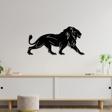 Lion Walking Metal Wall Art Decor Mantra