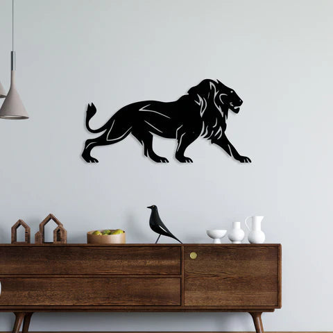 Lion Walking Metal Wall Art Decor Mantra