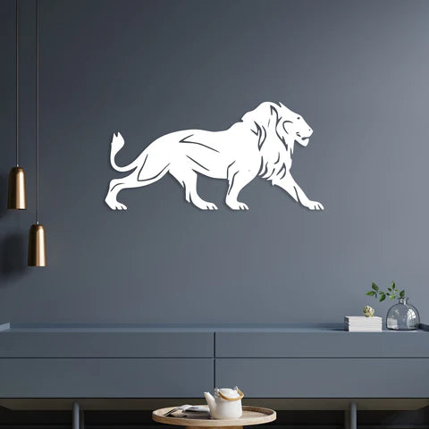 Lion Walking Metal Wall Art Decor Mantra