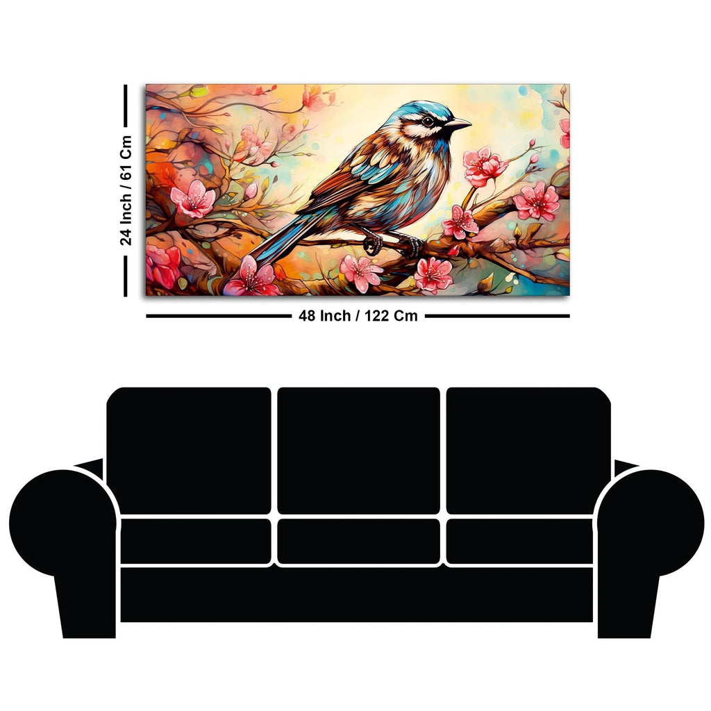 Little Sparrow with bright colored Flower Canvas Wall Painting DECORMANTRA