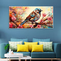 Little Sparrow with bright colored Flower Canvas Wall Painting DECORMANTRA