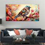 Little Sparrow with bright colored Flower Canvas Wall Painting DECORMANTRA