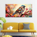 Little Sparrow with bright colored Flower Canvas Wall Painting DECORMANTRA
