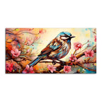 Little Sparrow with bright colored Flower Canvas Wall Painting DECORMANTRA