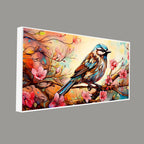 Little Sparrow with bright colored Flower Canvas Wall Painting DECORMANTRA