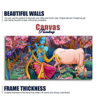 Lord Krishna Playing Flute Pink Trees in Background Canvas Wall Painting DECORMANTRA