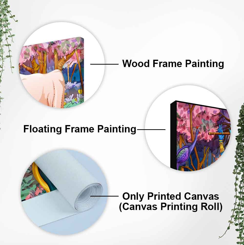 Lord Krishna Playing Flute Pink Trees in Background Canvas Wall Painting DECORMANTRA