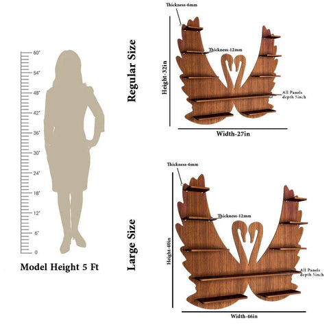 Loving Swan Backlit Designer Wooden Wall Shelf / Book Shelf / Night Light, Walnut Finish - Decor Mantra 