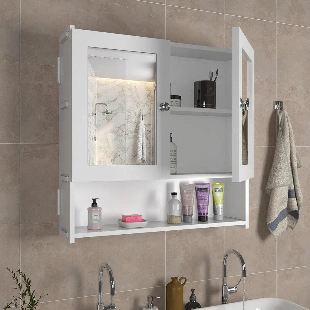 Luxurious Designer Space Saving Bathroom Mirror Cabinet with 5 Spacious Shelves with White Finish - Decor Mantra 