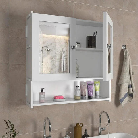 Luxurious Designer Space Saving Bathroom Mirror Cabinet with 5 Spacious Shelves with White Finish - Decor Mantra 