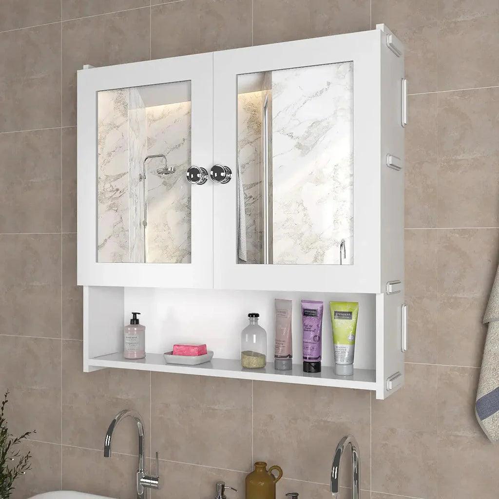 Luxurious Designer Space Saving Bathroom Mirror Cabinet with 5 Spacious Shelves with White Finish - Decor Mantra 
