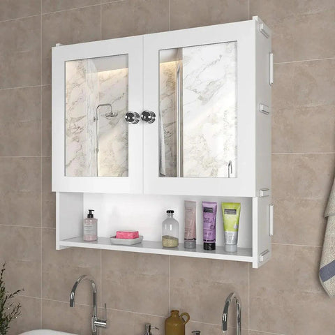 Luxurious Designer Space Saving Bathroom Mirror Cabinet with 5 Spacious Shelves with White Finish - Decor Mantra 