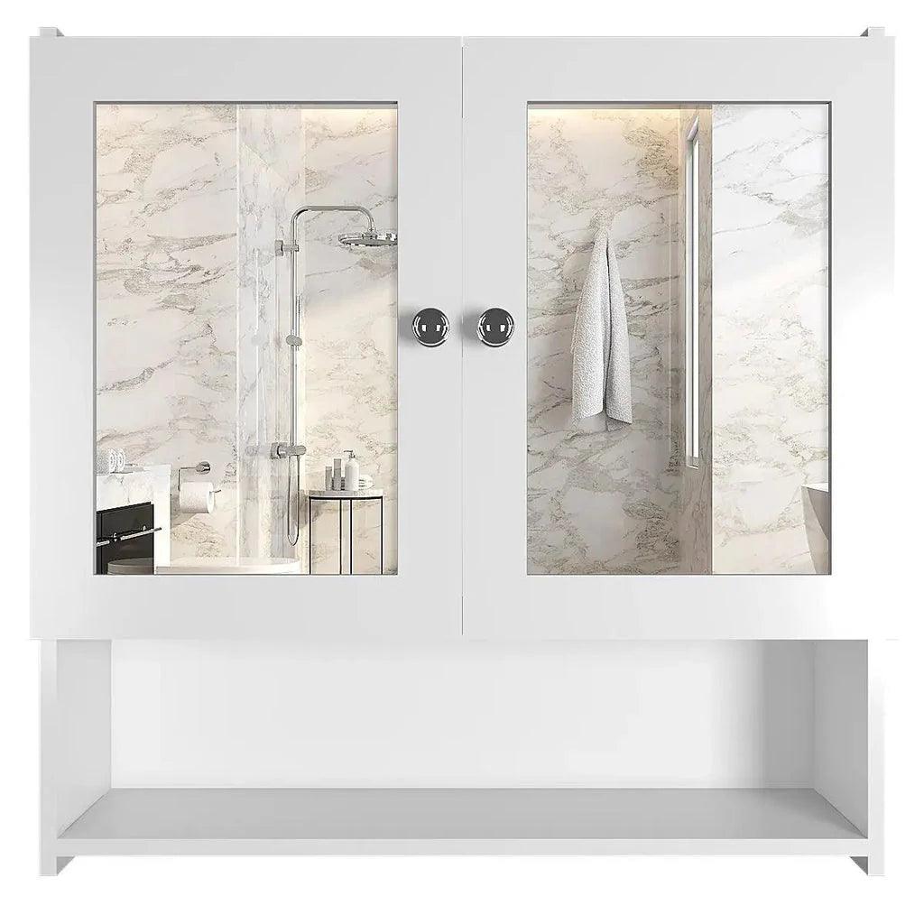 Luxurious Designer Space Saving Bathroom Mirror Cabinet with 5 Spacious Shelves with White Finish - Decor Mantra 