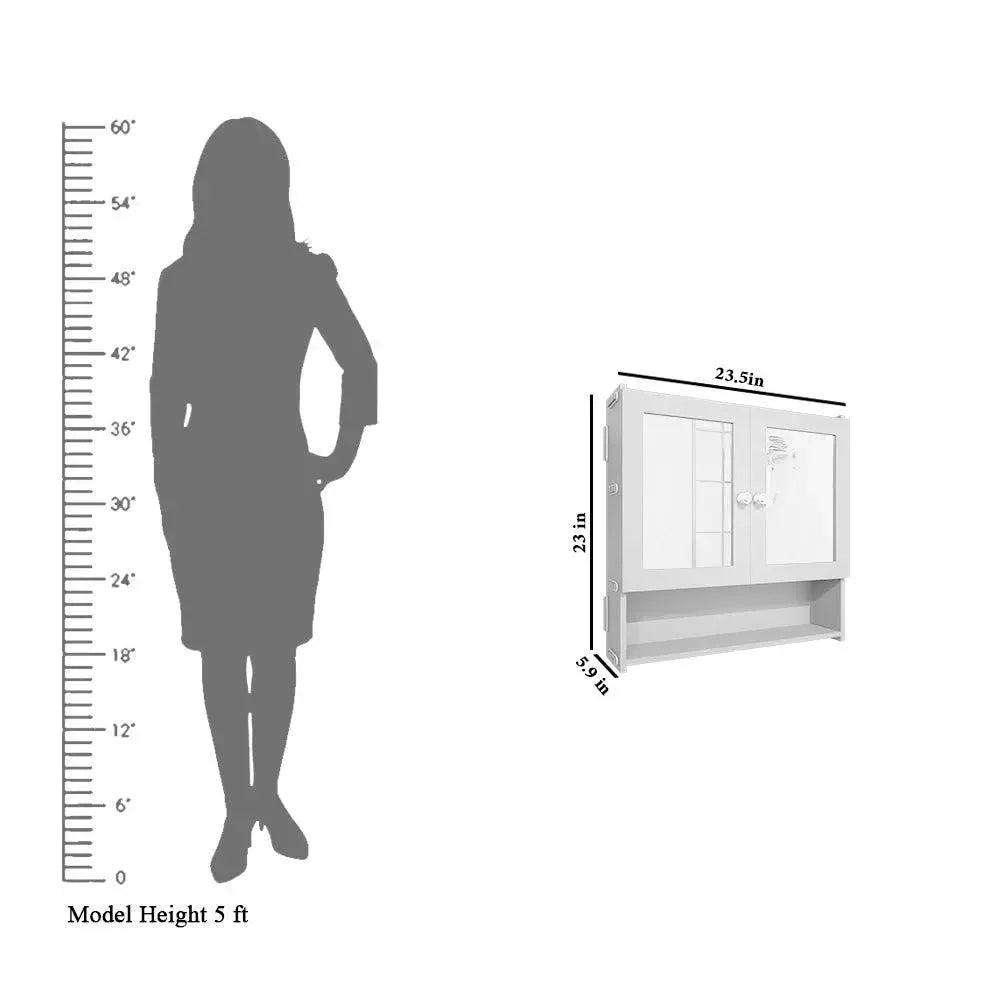 Luxurious Designer Space Saving Bathroom Mirror Cabinet with 5 Spacious Shelves with White Finish - Decor Mantra 