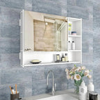 Luxurious Elegant Designer Large Bathroom Mirror Cabinet with 5 Spacious Shelves White Finish - Decor Mantra 