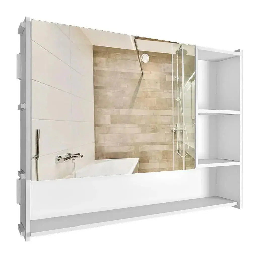 Luxurious Elegant Designer Large Bathroom Mirror Cabinet with 5 Spacious Shelves White Finish - Decor Mantra 