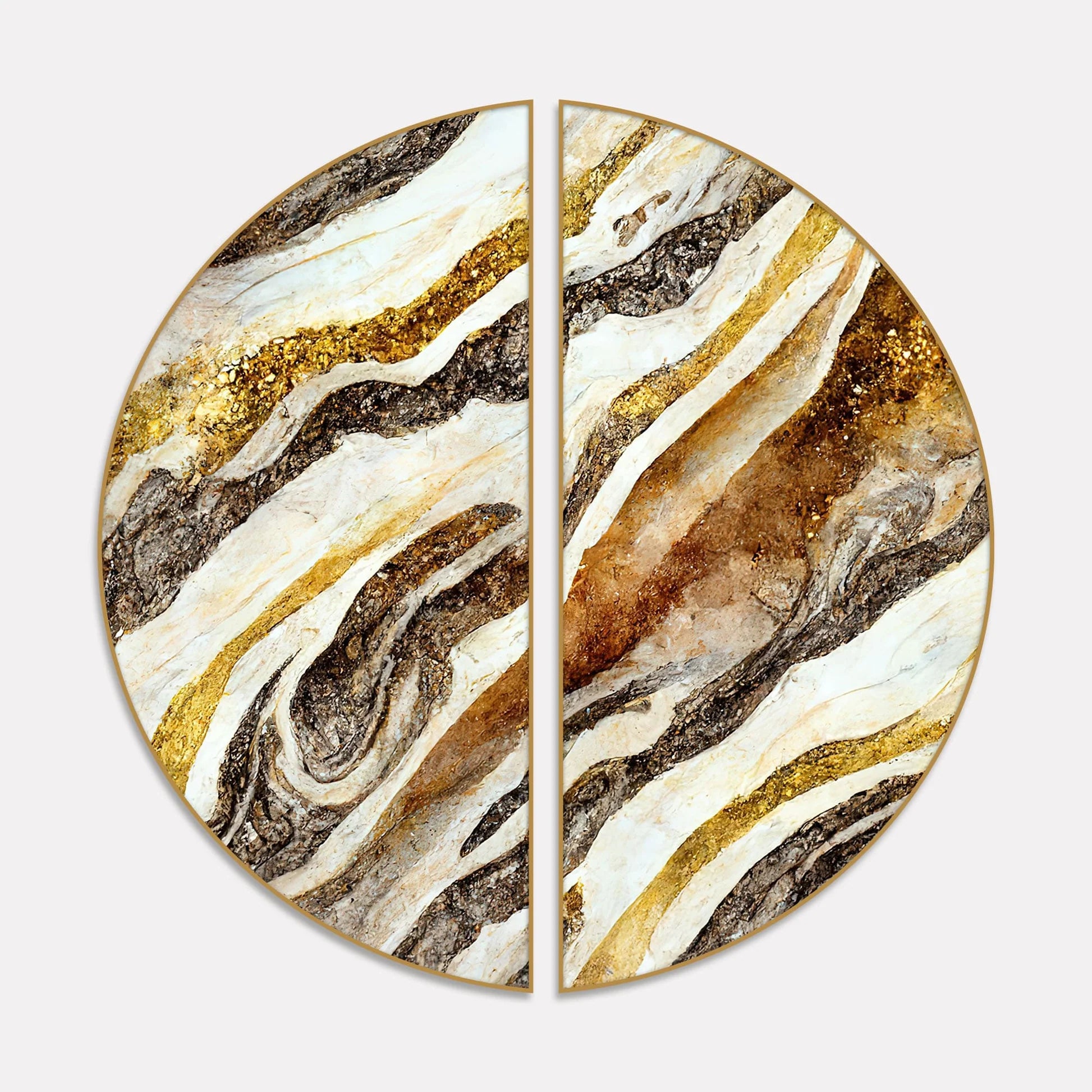 Luxurious Golden Marble Texture Art Semi Circle Frames Set Of 2 - Decor Mantra 