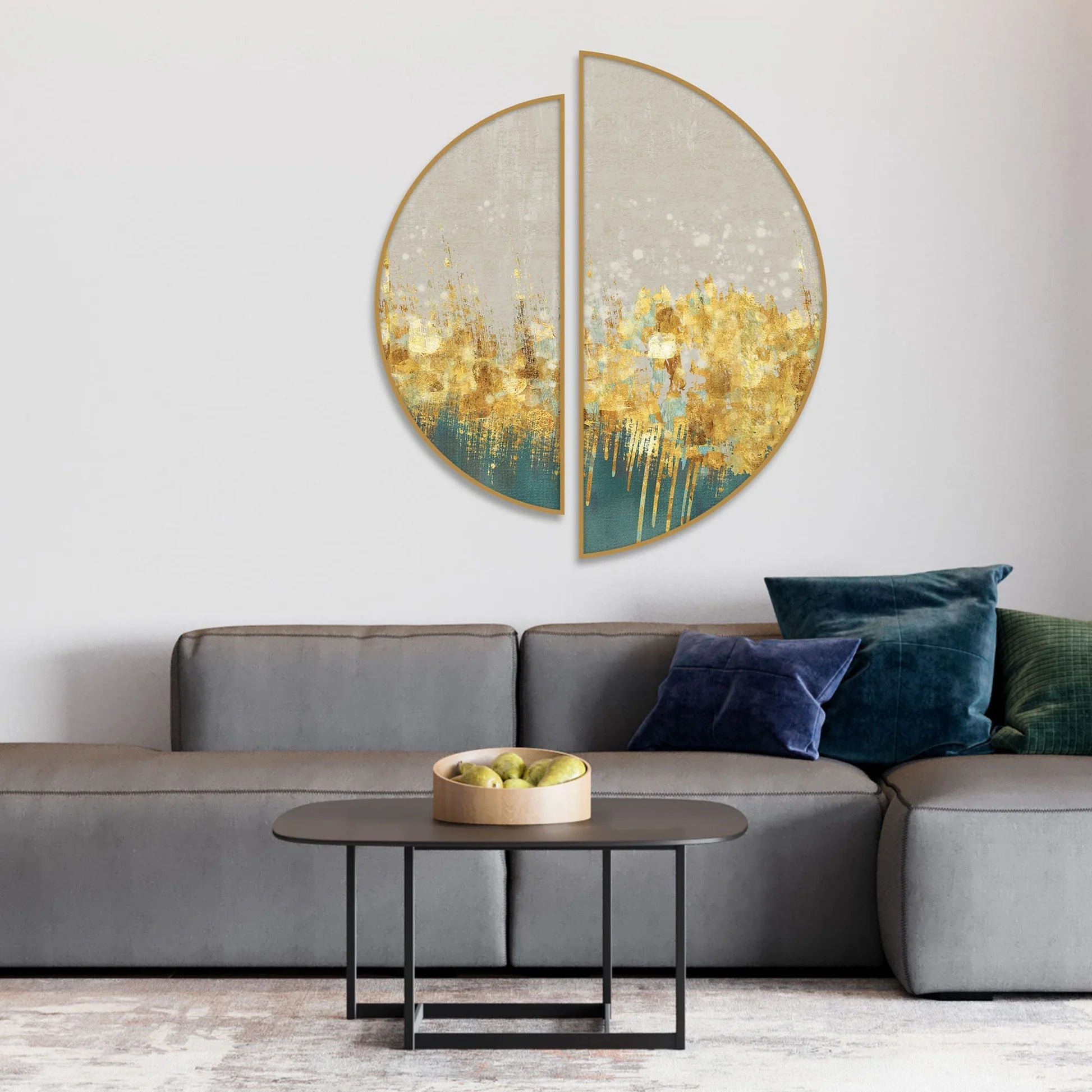 Luxurious Golden Texture Art Semi Circle Frames Set Of 2 Decor Mantra