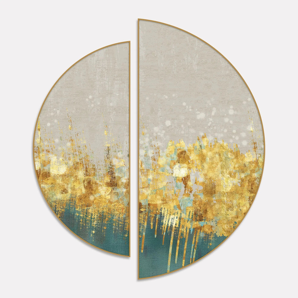 Luxurious Golden Texture Art Semi Circle Frames Set Of 2 Decor Mantra
