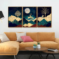 Luxurious Modern Art of Mountains and Deer Floating Canvas Wall Painting Set of Three DECORMANTRA