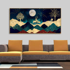 Luxurious Modern Art of Mountains and Golden Tropical leaves Canvas Wall Painting Premium Wall Painting DECORMANTRA