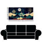 Luxurious Modern Art of Mountains and Golden Tropical leaves Canvas Wall Painting Premium Wall Painting DECORMANTRA