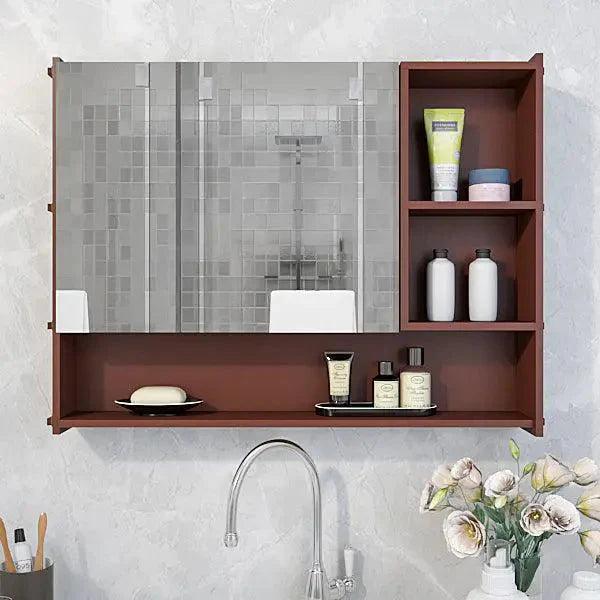 Luxury Elegant Bathroom Mirror Cabinet with 5 Spacious Shelves with Brown Finish - Decor Mantra 