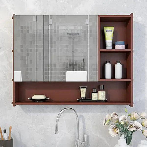 Luxury Elegant Bathroom Mirror Cabinet with 5 Spacious Shelves with Brown Finish - Decor Mantra 