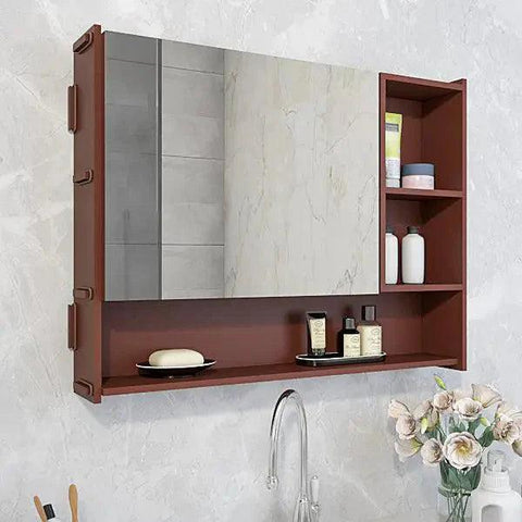 Luxury Elegant Bathroom Mirror Cabinet with 5 Spacious Shelves with Brown Finish - Decor Mantra 