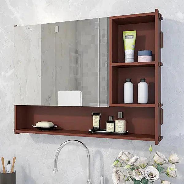 Luxury Elegant Bathroom Mirror Cabinet with 5 Spacious Shelves with Brown Finish - Decor Mantra 