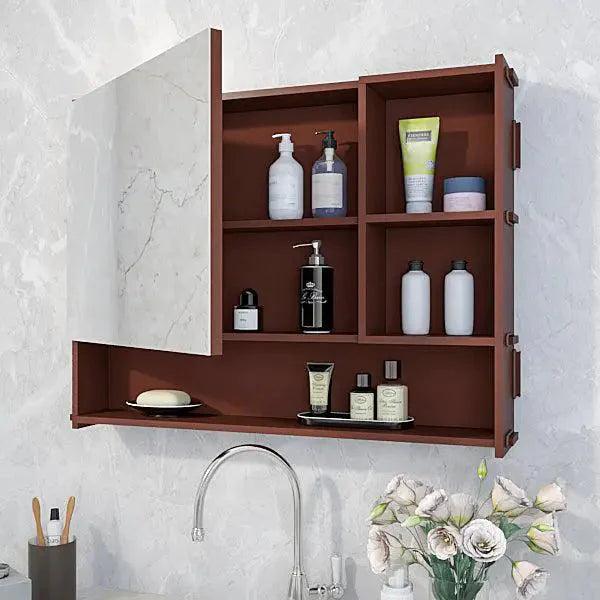 Luxury Elegant Bathroom Mirror Cabinet with 5 Spacious Shelves with Brown Finish - Decor Mantra 
