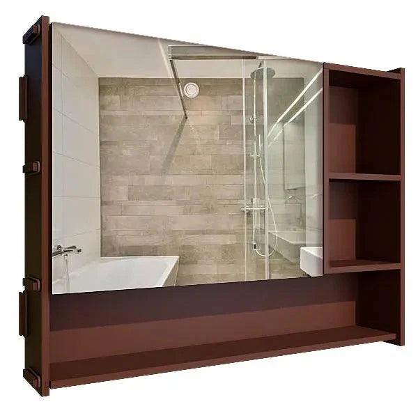 Luxury Elegant Bathroom Mirror Cabinet with 5 Spacious Shelves with Brown Finish - Decor Mantra 