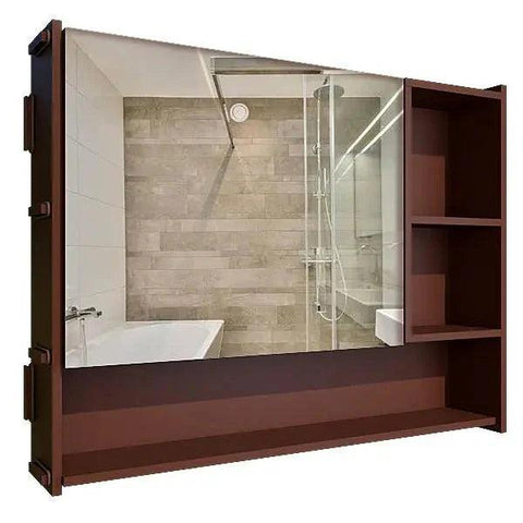 Luxury Elegant Bathroom Mirror Cabinet with 5 Spacious Shelves with Brown Finish - Decor Mantra 