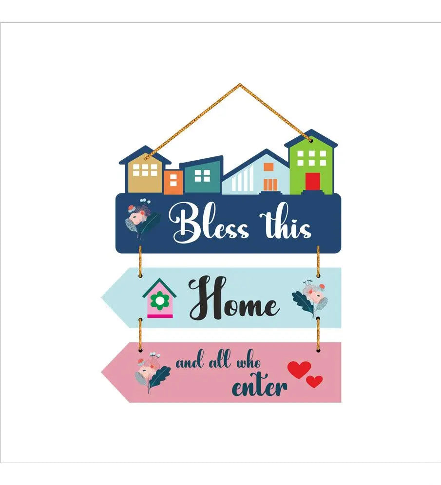 Happy Home Quote Decorative Wall Art MDF Wooden Wall Hanger for Living Room | Bedroom | Home Decor | Gifts | Wood Decoration | Artworks Hangings Ornaments (WH_5804N), Set of 3 - Decor Mantra 