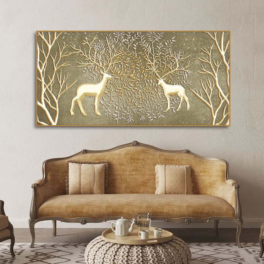 Swamp Deers in Forest Premium Canvas Wall Painting - Harshita Craft